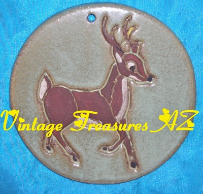 Image for N C Mead Santa’s Reindeer Christmas Holidays/Wildlife-themed Artist-signed Decorative Round Wall Tile/Plaque Vintage 1970s-1990s Prancing Buck <b><span style='color:red'>USPS PRIORITY MAIL SHIPPING INCLUDED – DOMESTIC ORDERS ONLY!</span></b><span style='color:purple'>